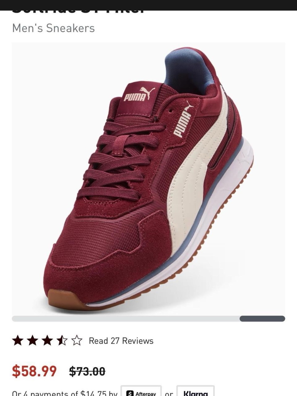 New in box PUMA Men's Softride St Miler 11.5 Runner Sneaker - Burgundy/White